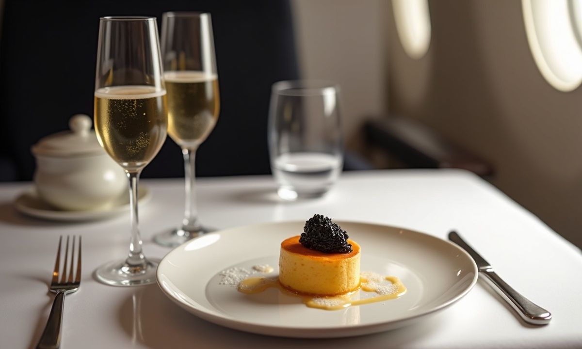 Champagne, caviar, dessert de la meilleure pâtissière au monde : à quoi ressemble le menu dans un avion Air France à 3...
