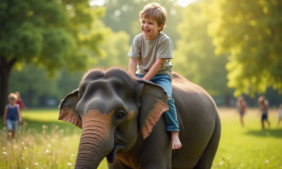 Spot the Difference Puzzle: Find 3 changes in the boy riding an elephant image